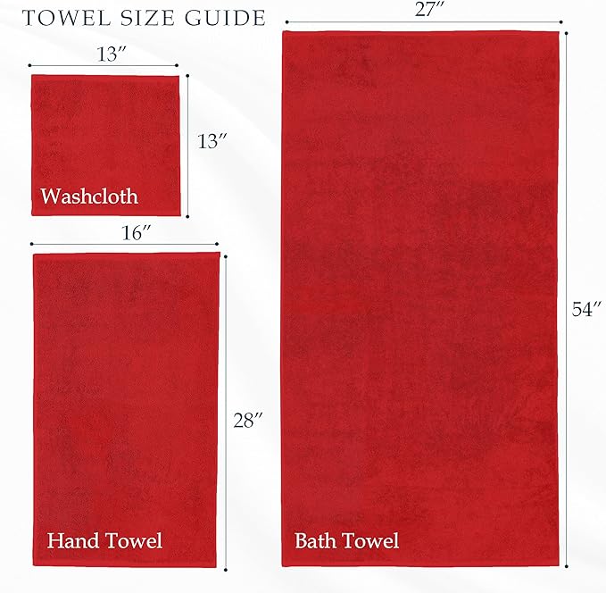 Mocassi Luxury 100% Turkish Cotton 2-Pack Bath Towel Set- Ultra Soft, Quick Dry Highly Absorbent 27 x 54 inch Premium Spa Hotel Quality 2PC Bath Towels - Luxurious Soft Bathroom Towels, Red