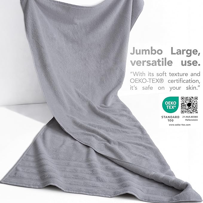 American Soft Linen 35x70 Jumbo Large Bath Towel, 600 GSM 100% Cotton Turkish Bath Sheet, Oversized Luxury Bath Towel for Bathroom Beach and Pool, Light Grey