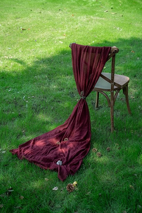 Keketoarrange 10pcs Burgundy Table Runner Valentines Decor Red Cheesecloth Gauze 120 Inch 10 FT Rustic Boho Cheese Cloth Runner for Wedding Baby Bridal Shower Party Long Sheer Spring Home Decorations
