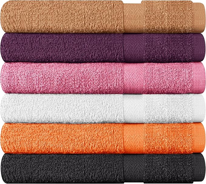 Towel and Linen Mart 100% Cotton 6 Pack Bath Towel Set, Quick Dry, Super Absorbent, Light Weight, Soft, (27 x 54 Pack of 6) (27 x 54 6 Pack, Plum, Pink, Beige, Grey, White, Peach)