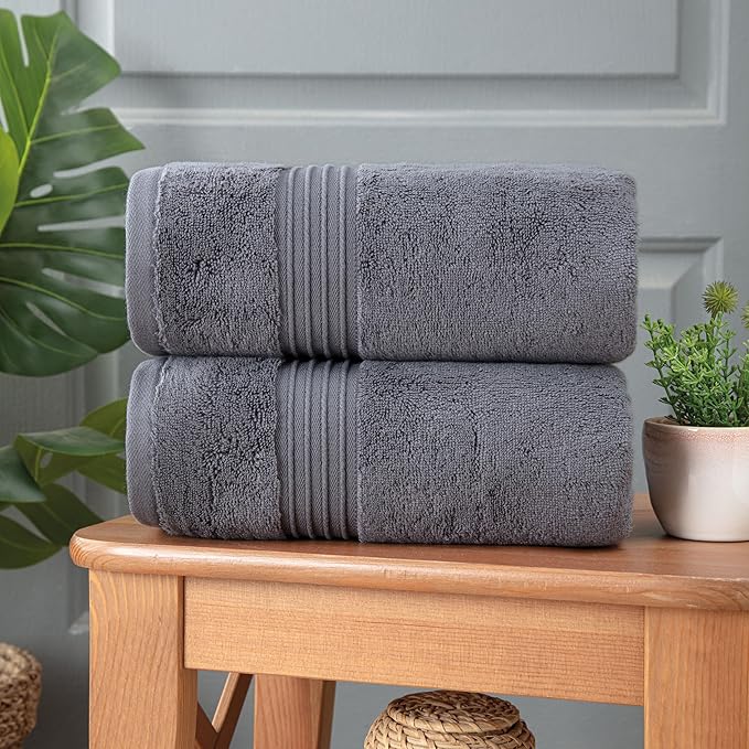 Milara Turkish Super-Plush Bathroom Hand Towels Set 2-Piece | Premium Cotton Hand Towels Set Absorbent, Durable with Hanging Loops | Anthracite (Dark Gray) Hand Towel, (16 x 30 Inches)