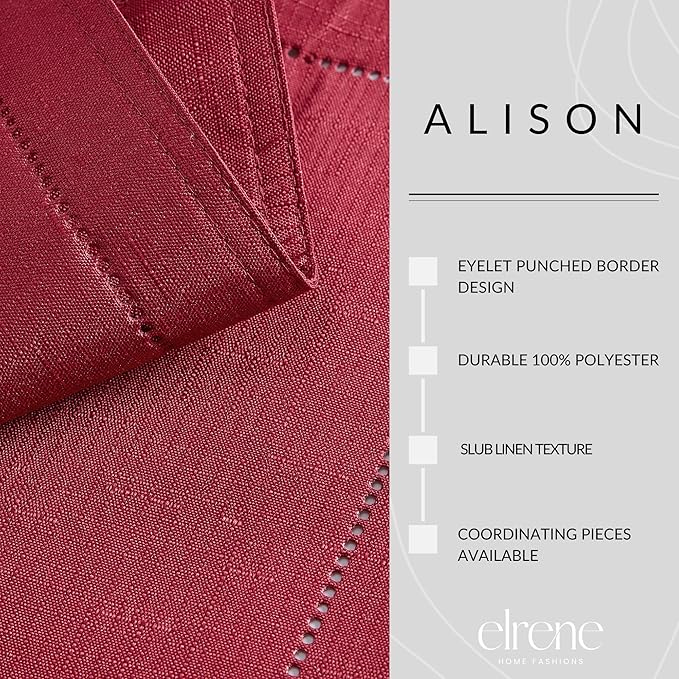Elrene Home Fashions Alison Eyelet Border Design Cloth Wrinkle Resistant Fabric Placemat, Set of 4, 13"x19", Cranberry