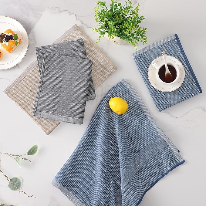 Mordimy Premium Kitchen Towels 6 Pack (18 x 28 Inches, Multicolor), Large Cotton Kitchen Hand Towel, Flat & Terry Dish Towels for Drying Dishes, Super Absorbent Tea Dishtowels Set with Hanging Loop