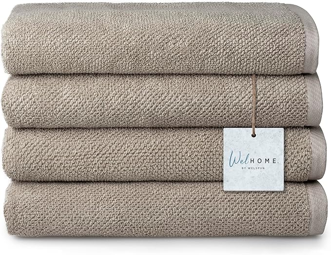 Welhome Franklin 100% Cotton Popcorn Textured Towel Set - 4 Pack Bath Towels, 600 GSM, Soft & Plush, Taupe