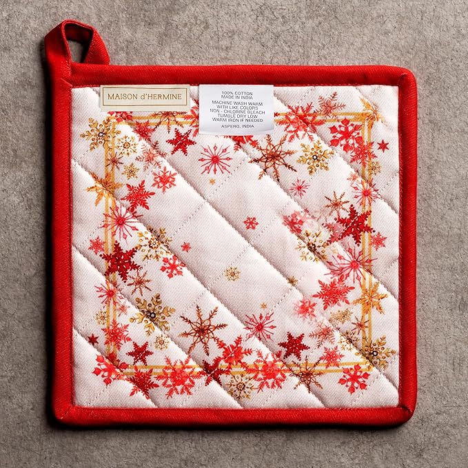 Maison d' Hermine Pot Holders 100% Cotton Heat Resistant Potholders 8" x 8" Hot Pads with Loop for Thanksgiving Christmas Decorations BBQ Cooking Baking Handling Hot Pans (Pack of 1, Crystal Star)