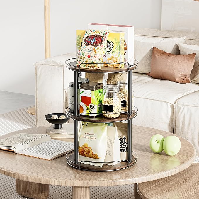 LAMU 12.2'' Wood Lazy Susan Turntable Organizer for Cabinet, 3 Tier Lazy Susan Spice Rack Organizer for Kitchen, Table Top, Countertop, Pantry, Bathroom