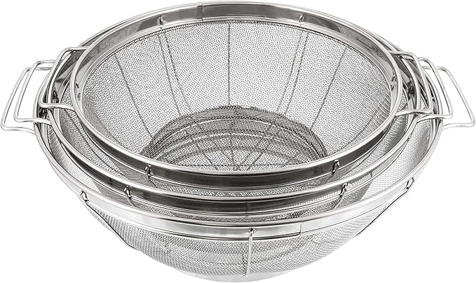 U.S. Kitchen Supply Set of 3 Stainless Steel Colander Strainers Net Baskets 5, 4, & 3-Quart - Colander with Handles & Resting Base - Stainless Steel Sieve, Mesh Strainers and Colanders for Kitchen