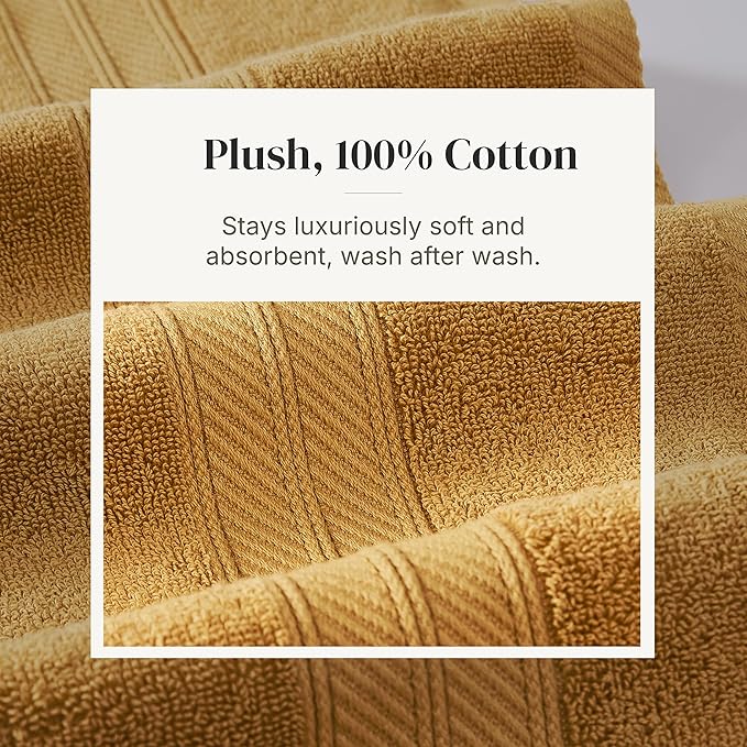 Modern Threads Botanical Vine 6-Piece 100% Cotton Towel Set – Reversible Yarn Dyed Jacquard – Includes 2 Bath Towels, 2 Hand Towels, 2 Washcloths – Absorbent, Quick Dry, Soft & Durable – Gold