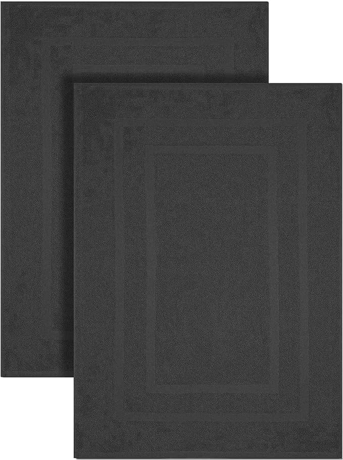 GOLD TEXTILES Premium Grey Bath Mat - 2 Pack 22x34 Inches - Not a Bathroom Rug - 100% Ring Spun Cotton - Highly Absorbent & Non Slip Shower Bathroom Floor Mat Towel - Machine Washable