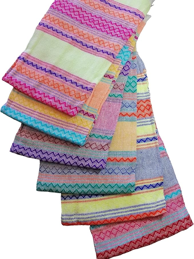 Jacq & Jürgen – Set of 6 Colorful Cotton Cloth Napkins – 22"x18" – Multicolor Inca Pattern – Dinner Table Linens or Tortilla Warmer Cloths