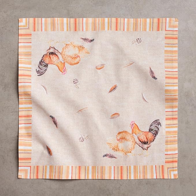 Maison d' Hermine Cloth Napkins Set of 4 100% Cotton Everyday Reusable Square Napkins Cloth Washable Dinner Wedding Restaurant Gifts for Mothers Day Spring/Summer (Barnyard Rooster, 18" x 18")