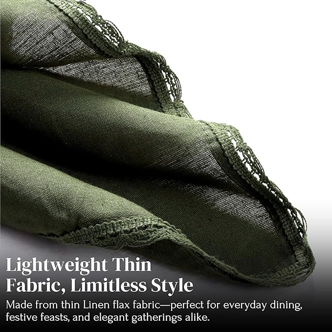 Ramanta Home Linen Flax Cloth Napkins Set of 12 Olive Green, 18x18 Inch | Easter Premium Cotton Linen Flax Lace Soft & Durable | Washable Ideal for Spring Basket Décor, Wedding, Kitchen, Everyday Use