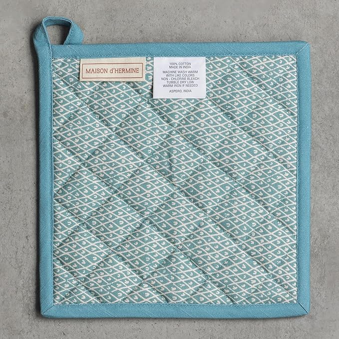 Maison d' Hermine Pot Holders 100% Cotton Heat Resistant Potholders 8" x 8" Hot Pads with Loop BBQ Cooking Baking Gifts for Mothers Day Handling Hot Pans Spring/Summer (Pack of 1, Marquise)