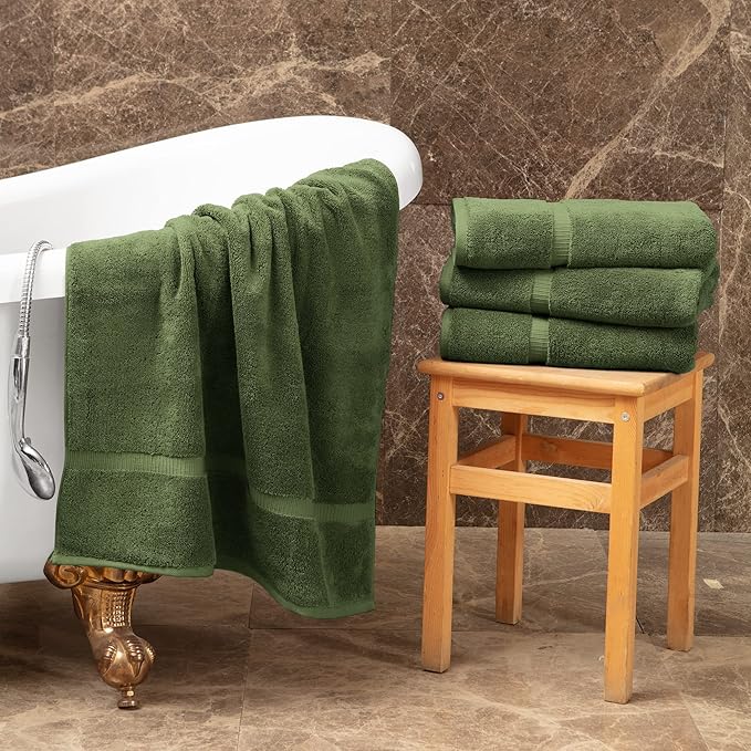 Towel Bazaar Premium Cotton Super Soft and Absorbent Turkish Towels (4-Piece Bath Towels, Moss Green)