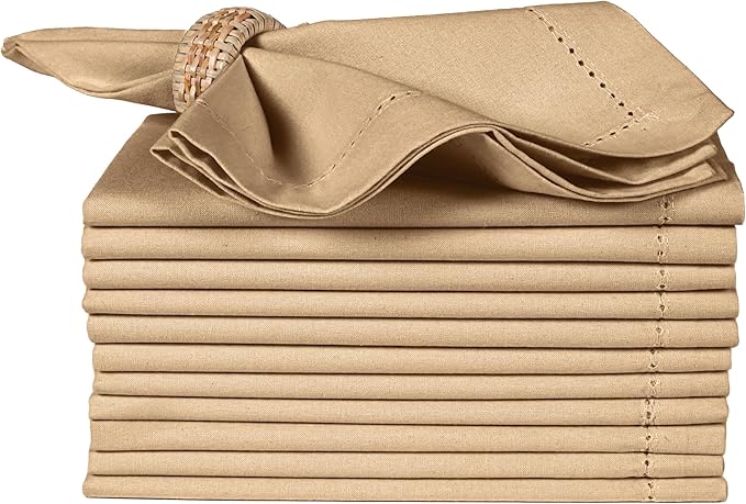 ALPHA Living HOME Cotton Cloth Napkins Set of 12, 18x18 Cotton Napkin Cloth Washable, Soft, Reusable Napkins for Wedding, Parties, Christmas, Thanksgiving, Everyday Use (Tan)