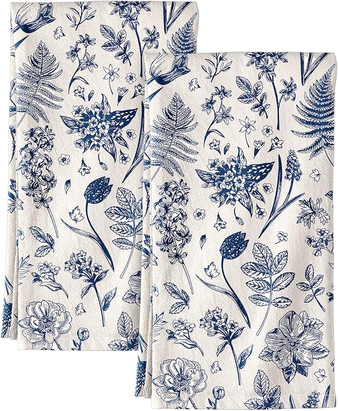 Miss Adola Flour Sack Kitchen Towels - Set of 2 Cotton Dish Towels with Hanging Loop Decorative 18x26 Inch Absorbent Cute Design for Housewarming Gifts, Linestyle