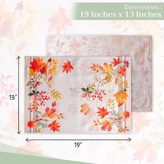 Maison d' Hermine Placemats Set of 4 100% Cotton Washable Cloth Place Mats, Reusable Table Mats for Thanksgiving Christmas Decorations Kitchen Dining Party Wedding Restaurant (Amarante, 13" x 19")