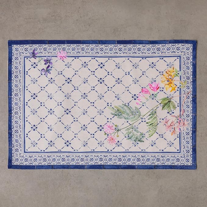 Maison d' Hermine Placemats Set of 4 100% Cotton Washable Cloth Place Mats Reusable Table Mats for Kitchen Dining Party Wedding Gifts for Mothers Day Spring/Summer (Faience, 13" x 19")