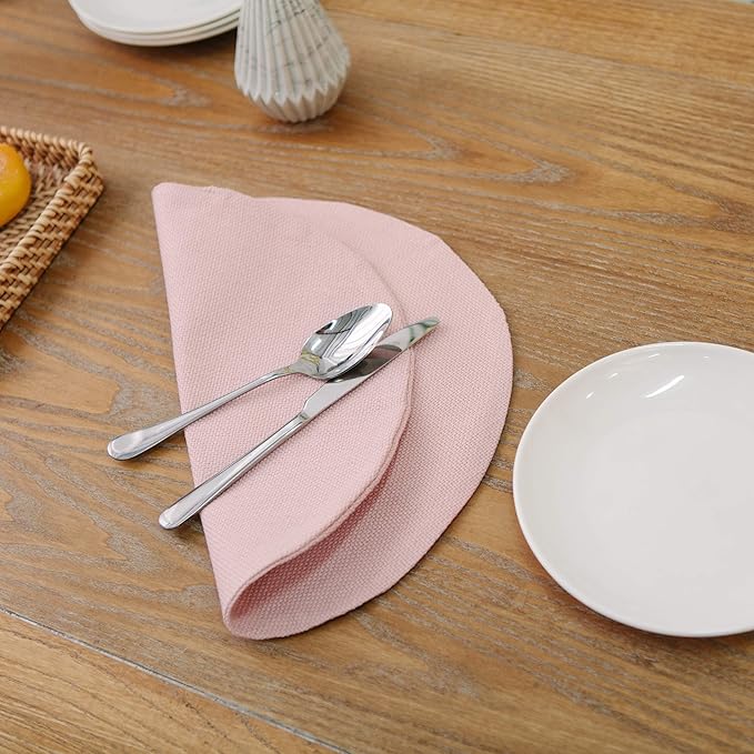 Set of 4 Round Placemat 15 Inch Soft Linen eco-Friendly Fabric Handcrafted Machine Washable Indoor & Outdoor Tablemat Baby Pink
