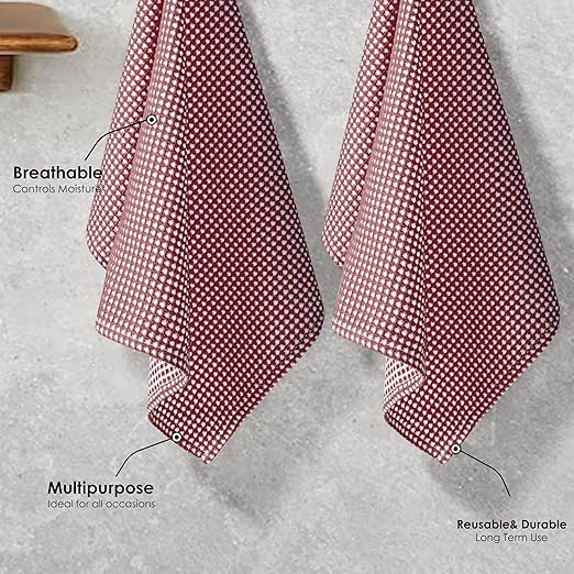 Dual Tone Waffle Weave Dish Cloth, 12 Pack, 100% Cotton, 12"x12", Super Absorbent, Fast Drying Reversible Dishcloth Set, Washcloth, Dish Rags, Soft for Cleaning, Durable, Burgundy