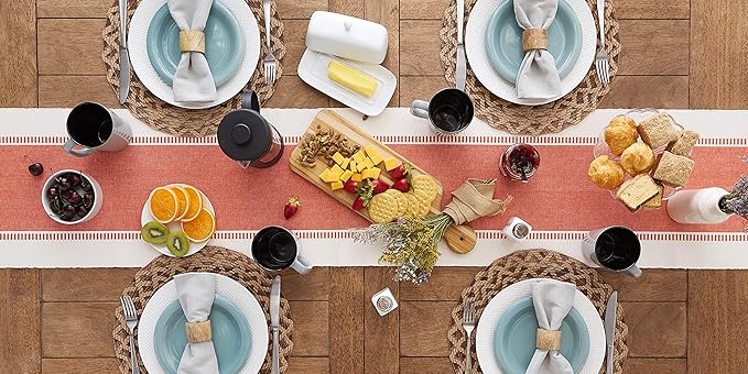 DII Dobby Stripe Woven Table Runner, 13x72 (13x77.5, Fringe Included), Spice