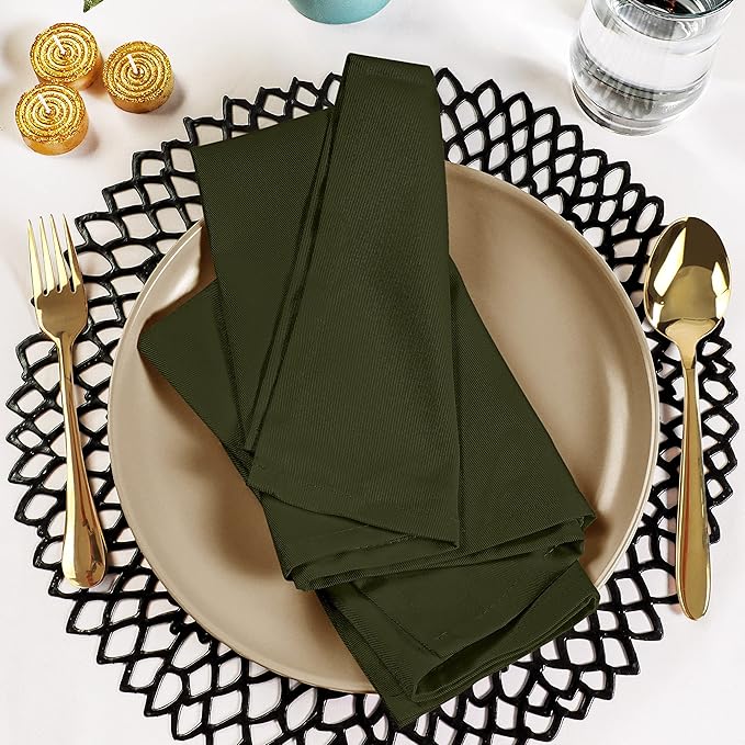 Utopia Kitchen Olive Cloth Napkins [12 Pack, 18x18 Inch] Absorbent Cotton Blend Washable and Reusable for Dinner, Restaurant, Lunch, Wedding and Hotel