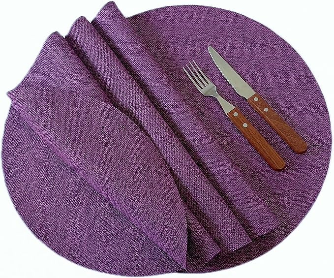 SLOW COW Set of 4 Linen Round Placemats for Dining Table Place Mats 15 inch Washable Purple
