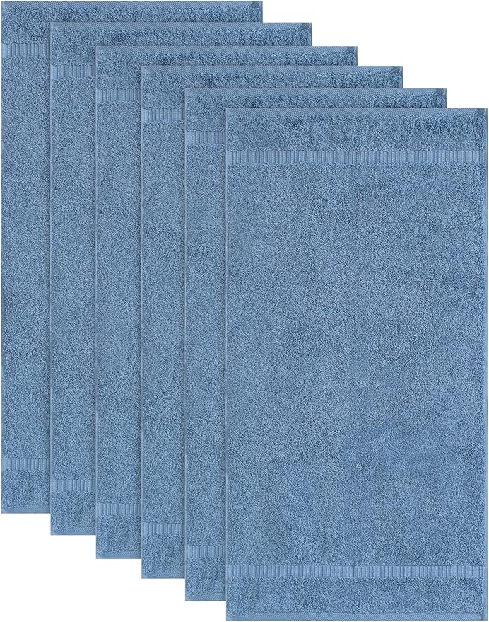 SALBAKOS 100% Turkish Cotton Hand Towels Set 6-Piece Blue 16x30 in | Luxury Premium Quality Thick Super Absorbent Turkish Hand Towel for Bathroom & Kitchen | Made in Turkey (Blue, 6 Hand Towels)