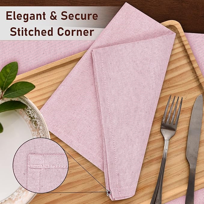 Ruvanti Cloth Napkins Set of 12, 18x18 Reusable Napkins Cloth Washable, Soft & Durable Table Napkin, Poly Cotton Fabric Dinner Napkins for Parties, Christmas, Thanksgiving, Weddings - Pink