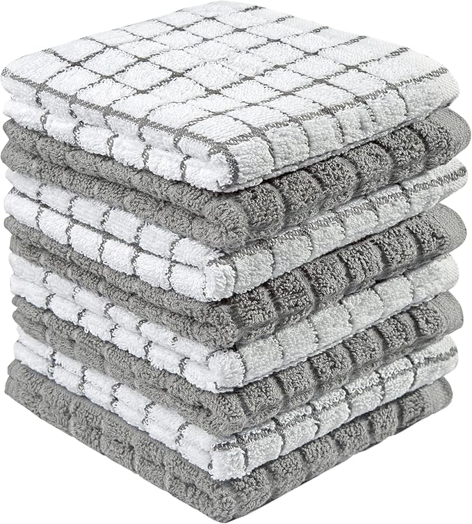 Bumble Dish Cloths (8 Pack) | 12" x 12" | 100% Cotton Kitchen Towels | 405 GSM | Soft, Highly Absorbent & Durable Dish Towels for Kitchen | Gray