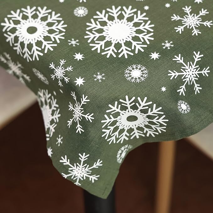 100% Pure Linen Christmas Napkins 15 x 15 Inch Snowflake Pattern - Set of 6 Pack, Green Dinner Cloth Napkin European Flax Natural Fabric Washable for Home and Kitchen