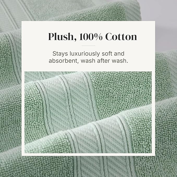 Modern Threads Botanical Vine 6-Piece 100% Cotton Towel Set – Reversible Yarn Dyed Jacquard – Includes 2 Bath Towels, 2 Hand Towels, 2 Washcloths – Absorbent, Quick Dry, Soft & Durable – Sage Green