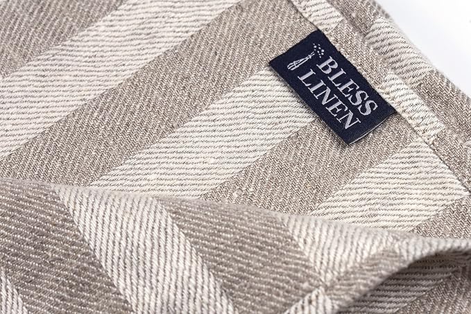 Jacquard Striped Pure 100% Linen Hand Kitchen Towel, 16 x 30 Inches, Set of 2, Grey/White