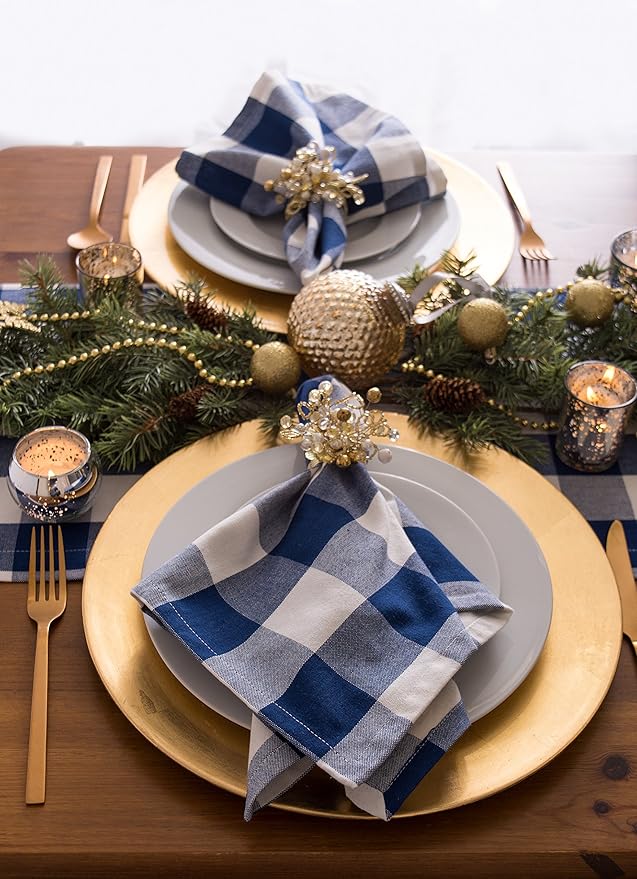 DII Buffalo Check Collection, Classic Farmhouse Cloth Napkin Set, 20x20, Navy & Cream, 6 Piece