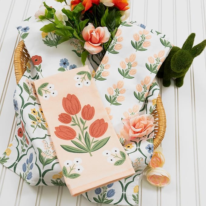 Ritz 100% Cotton Kitchen Towels, Tulip Trellis Floral – 16"x26" – Absorbent Dish Towels for Drying & Cleaning – Soft & Durable (Set of 4)