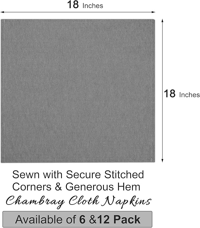 Ruvanti Cloth Napkins Set of 12, 18x18 Reusable Napkins Cloth Washable, Soft & Durable Table Napkin, Poly Cotton Fabric Dinner Napkins for Parties, Christmas, Thanksgiving, Weddings - Black Beauty