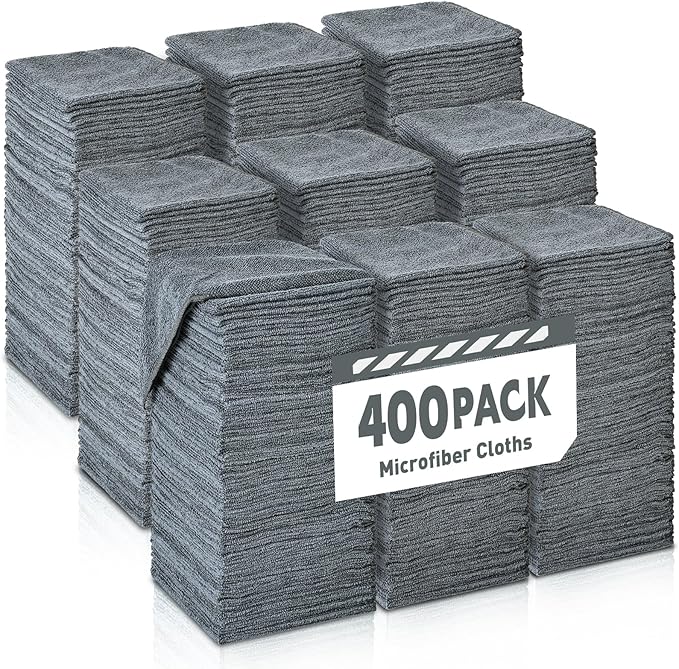 TEAWOO Gray Microfiber Cleaning Cloths Bulk Pack-400 Pack, Microfiber Towels Bulk, Towels for Cars, Cleaning Rags Gray (12x12 inches)