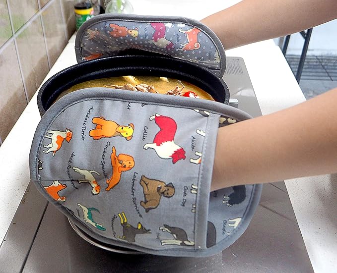 Pot Holders Set of 2 with Transparent Clear Silicone Shell and Nice Dog Printing Cotton Lining, Heat Resistant to 500 F Kitchen Oven Gloves Pot Holder for Cooking (Dog Flower, Potholders)