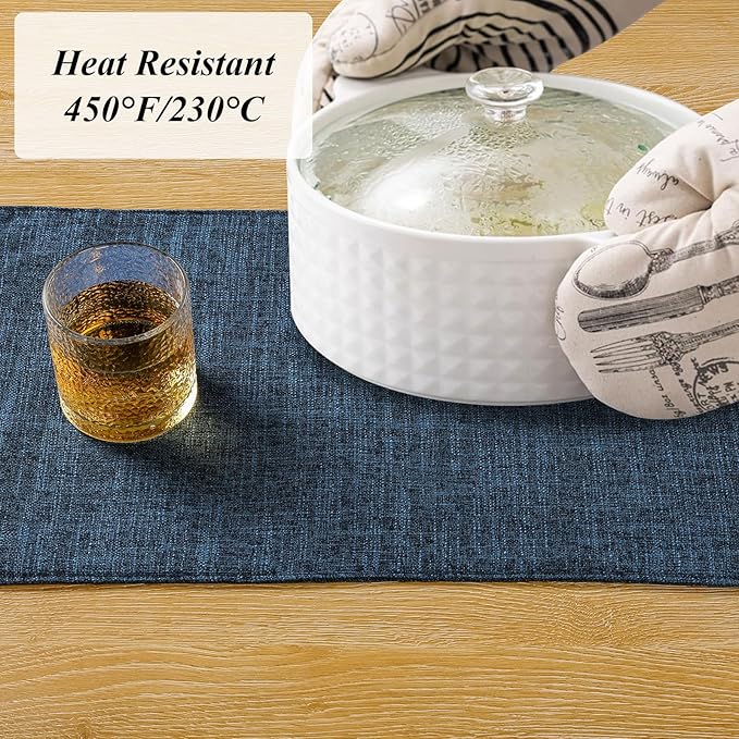 SHACOS Washable Cloth Placemats Set of 4 Double Layer Fabric Non Slip Heat Resistant Table Mats Linen Place Mats Stain Resistant Reversible Indoor Outdoor, Dark Blue