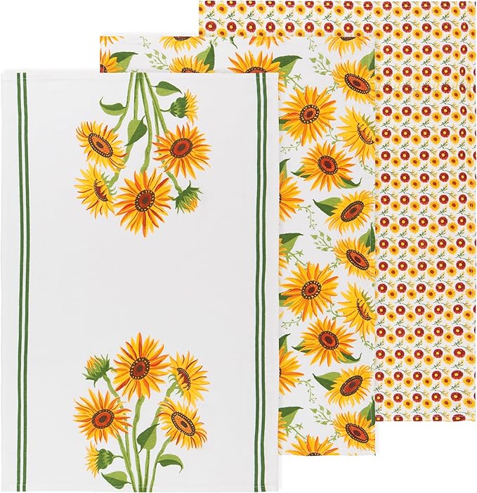 Now Designs by Danica Kitchen Floursack Towels - Sunflower Splendor 3 Count, 100% Cotton
