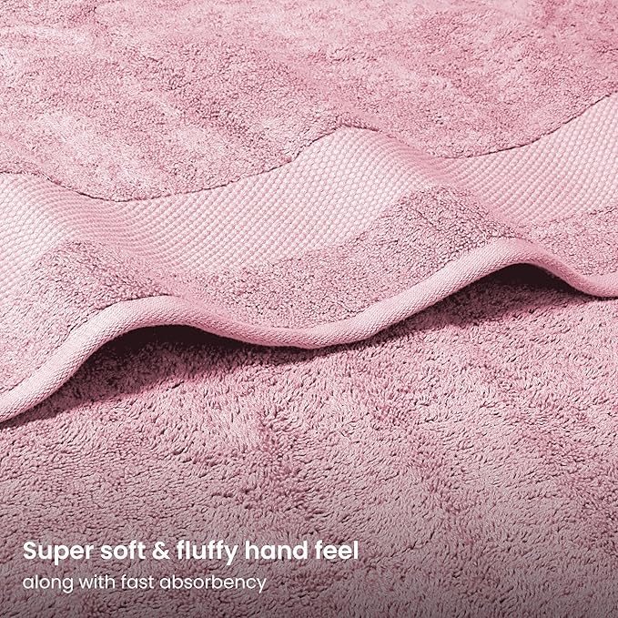 BIOWEAVES 100% Organic Cotton 700 GSM Plush Luxury Bath Towels for Bathroom 30" x 58" GOTS Certified - Dusty Pink, Pack of 2
