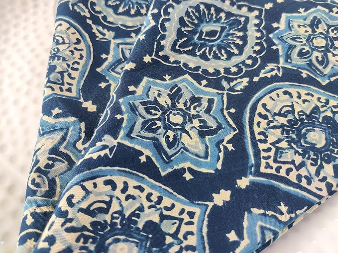 Thin Washable Cotton Napkin 18x18 inches - Lightweight Cloth Dinner Napkins Set of 6 - Everyday Use or Dinner Party and Events - Blue and Green Floral Indian Block Print Soft Fabric by Craftbot