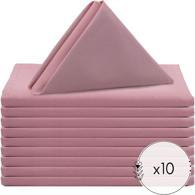 Your Chair Covers Cloth Polyester Napkins, 20 x 20 Inch, Washable Dinner Fabric Linen Napkins with Hemmed Edges for Restaurant, Wedding and Holiday Pack of 10 (Dusty Rose)
