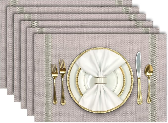 Aofmee Placemats, Placemats Set of 6, Heat Resistant Place Mats, Washable PVC Table Mats, Woven Vinyl Plastic Placemats for Dining Table, Non-Slip Stain Resistant Kitchen Table Placemats Easy to Clean
