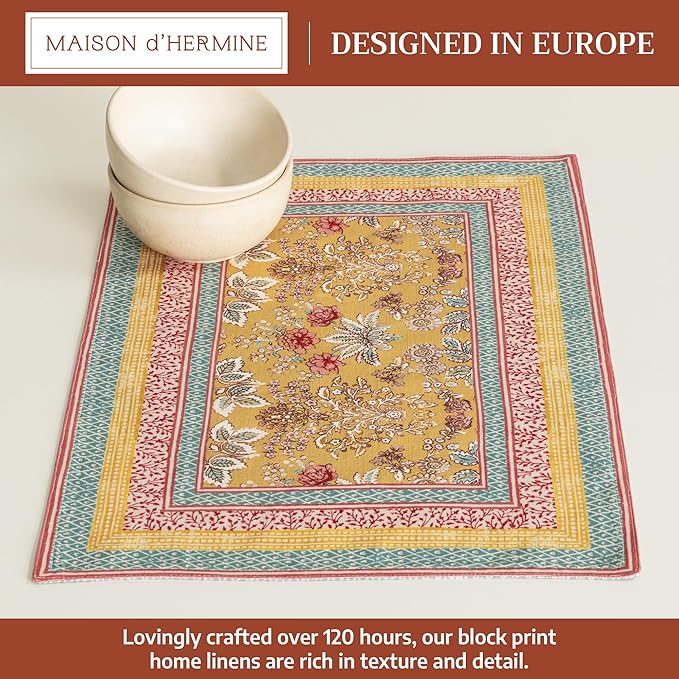 Maison d' Hermine Placemats Set of 4 100% Cotton Washable Cloth Place Mats Reusable Table Mats for Kitchen Dining Party Wedding Gifts for Mothers Day Spring/Summer (Marquise, 13" x 19")