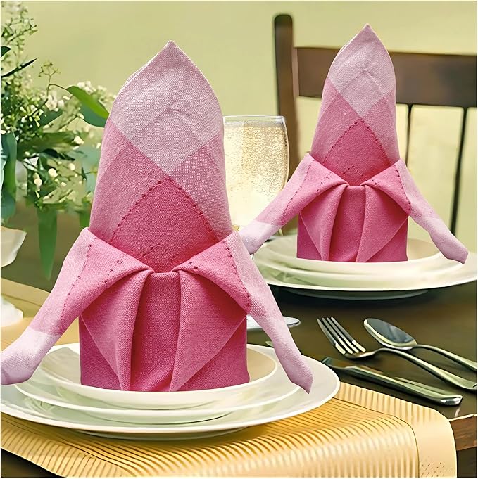 HOMIDATE Cotton Cloth Dinner Napkins Set of 12 – 20x20 Pink Multi Double Hemstitched – Machine Washable Fabric Napkins for Weddings, Parties & Dining Tables