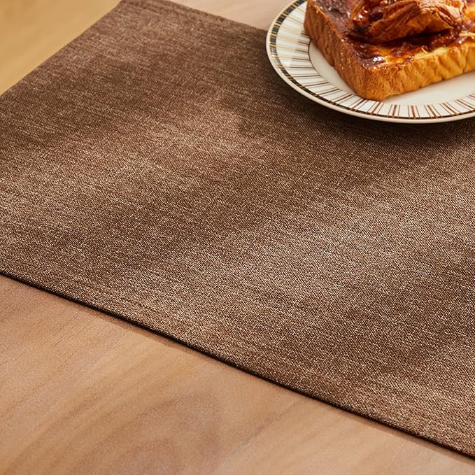 ZeeMart Rustic Cotton Linen Table Runner, 13x48 Inches Brown, Farmhouse Style Brown Table Runners 48 Inches Long, Washable Kitchen Dining Table Decoration for Home Party Decor