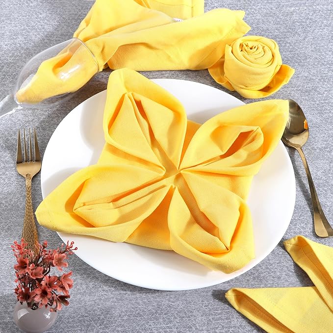 Fingercraft Dinner Cloth Napkins Set of 12 Cotton Linen Blend, Premium Quality, Mitered Corners Every Day Use Wedding Restaurant Christmas Napkins Cloth Good Absorbency 18x18 inch Yellow Easter Color