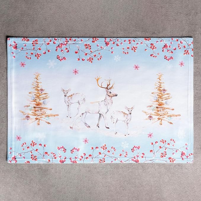 Maison d' Hermine Placemats Set of 4 100% Cotton Washable Cloth Place Mats, Reusable Table Mats for Thanksgiving Christmas Decorations Kitchen Dining Party Wedding (Fairy Tale Forest, 13" x 19")