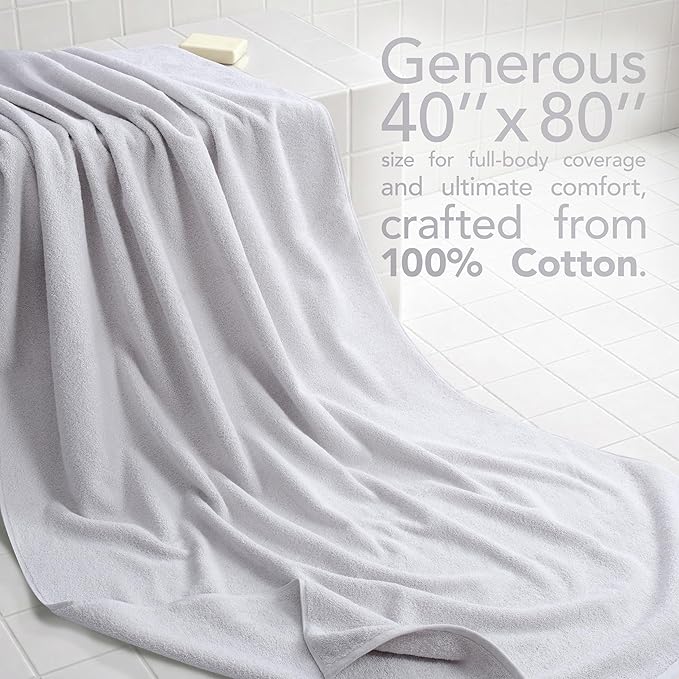 American Soft Linen 100% Cotton 600 GSM Turkish 40x80 Oversized Bath Towel Sheet, Extra Large Adult Towels for Bathroom, Silver Gray Bath Sheet